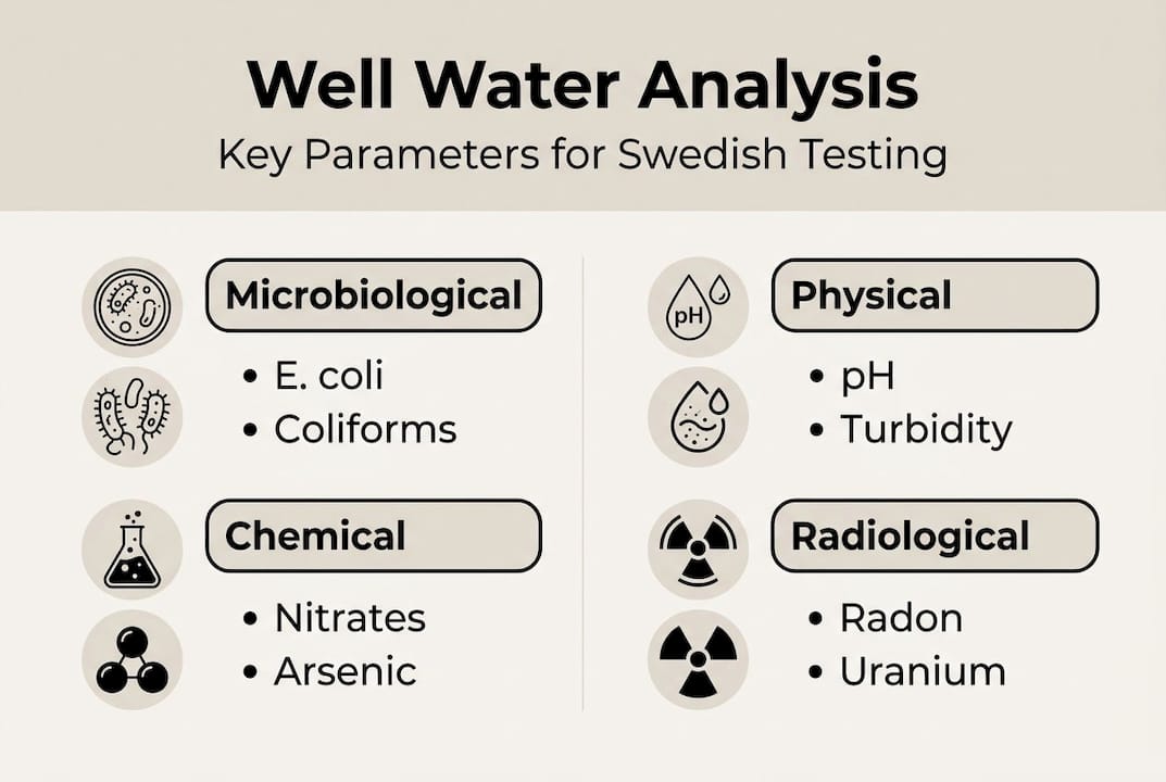 Infographic of well water testing categories and parameters