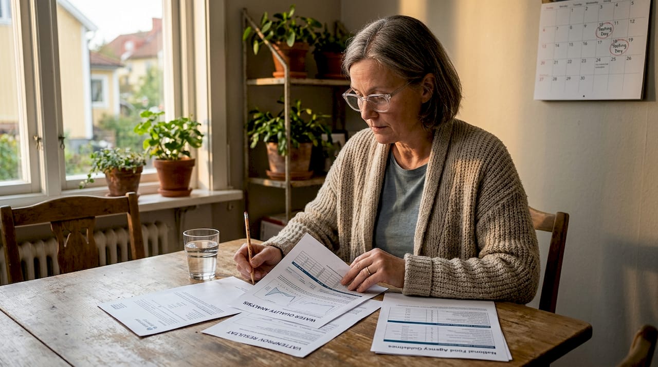 Woman reviewing water test results at table