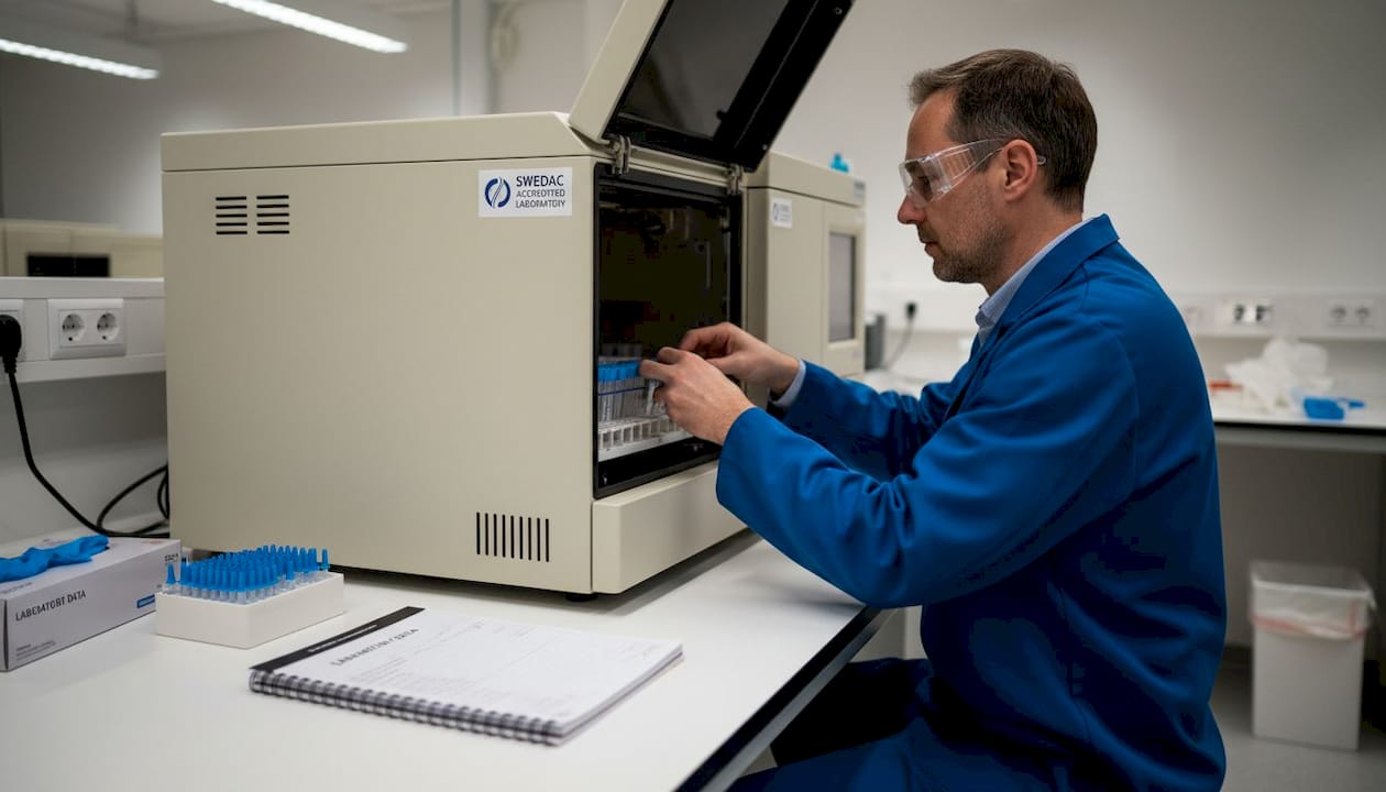 Lab technician loading water analysis sample