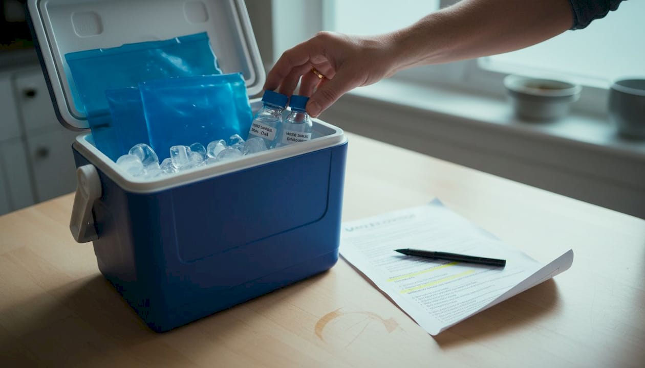 Packing water samples in cooler for lab shipment