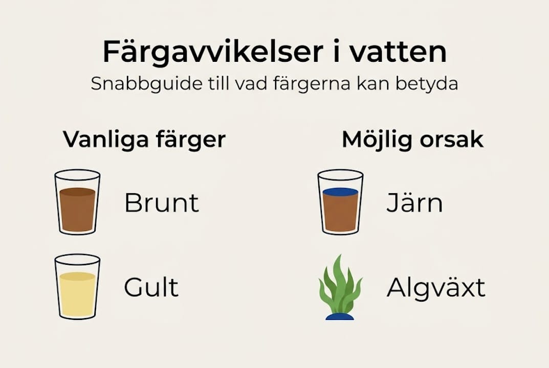Grafik som visar vanliga orsaker till missfärgningar i dricksvatten