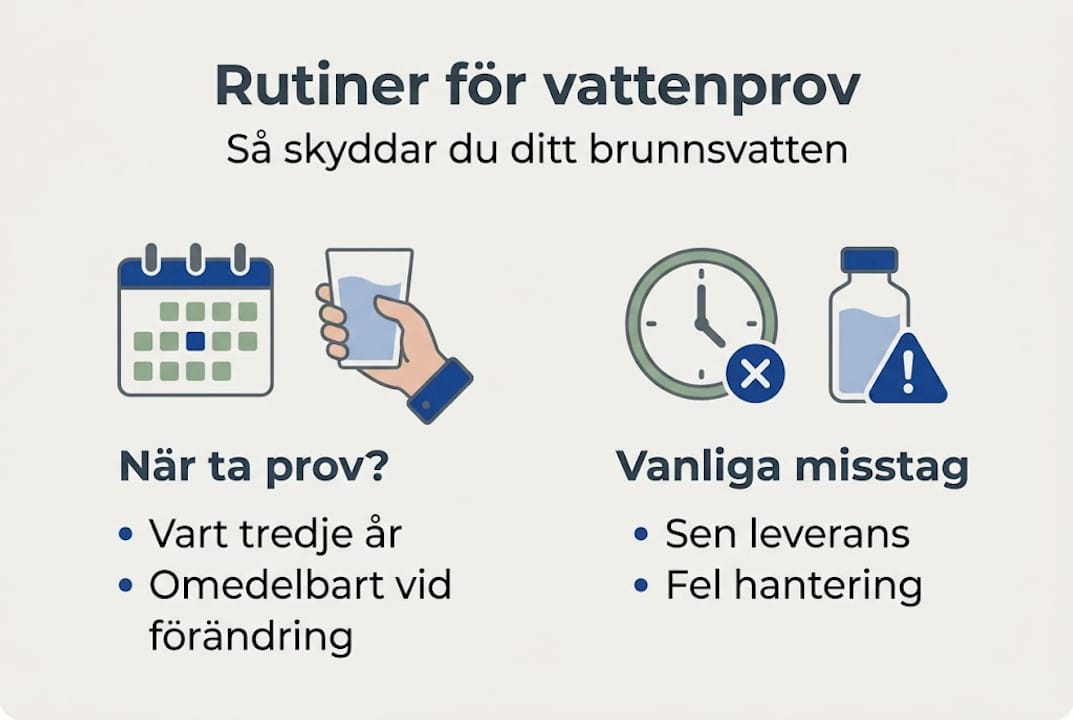 Grafik som visar hur du tar prover på ditt brunnsvatten – vanliga rutiner och fällor att undvika