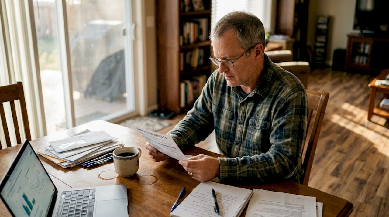 Man reviewing water test results at table