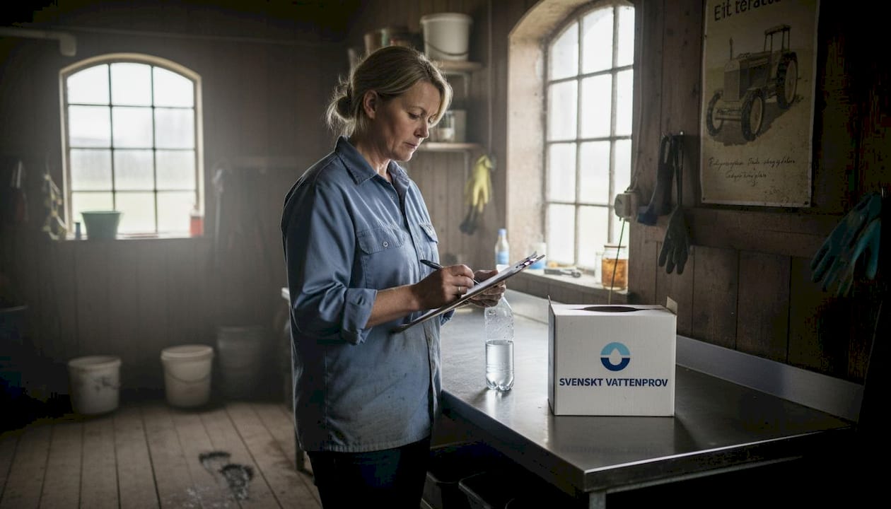 Farm manager reviewing water sample kit