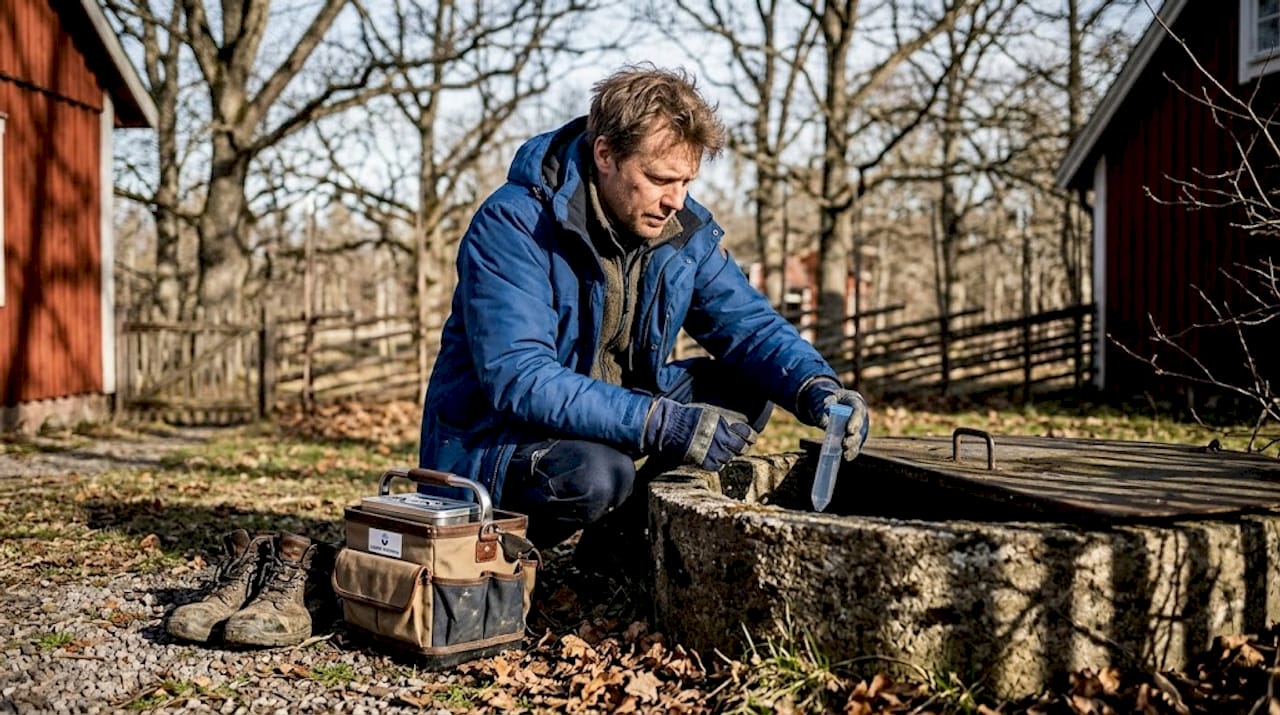Provrören fylls direkt vid brunnen i trädgården.