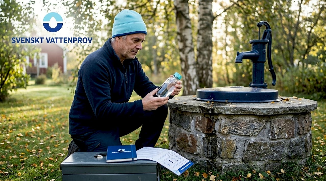 Homeowner collecting water sample by garden well