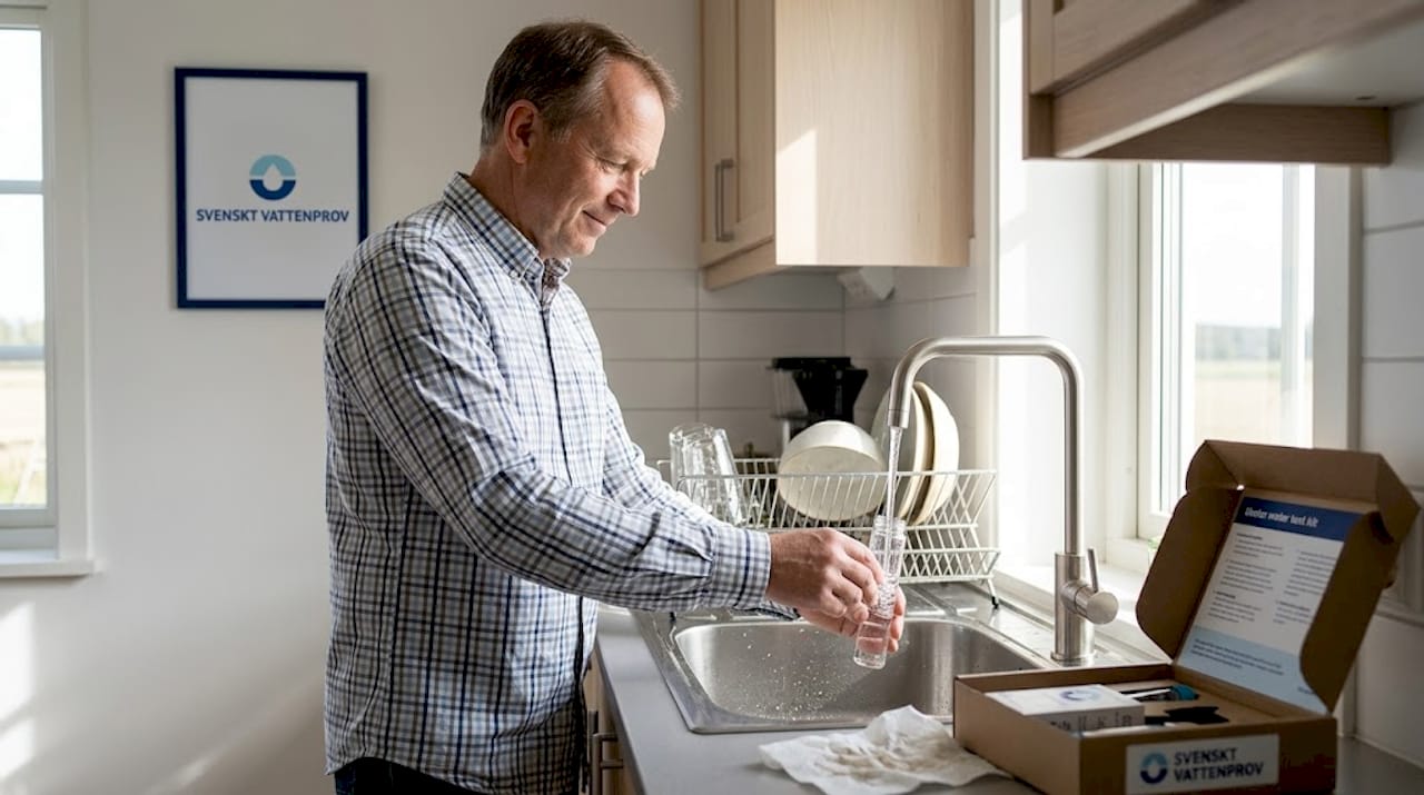 Man filling vial for home water testing