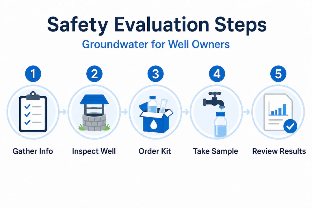 Step-by-step groundwater safety evaluation infographic