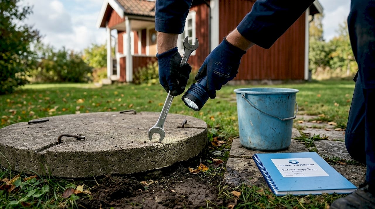 Well maintenance tools outside Swedish cottage