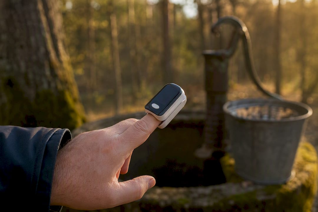 Hand som mäter syremättnad med pulsoximeter