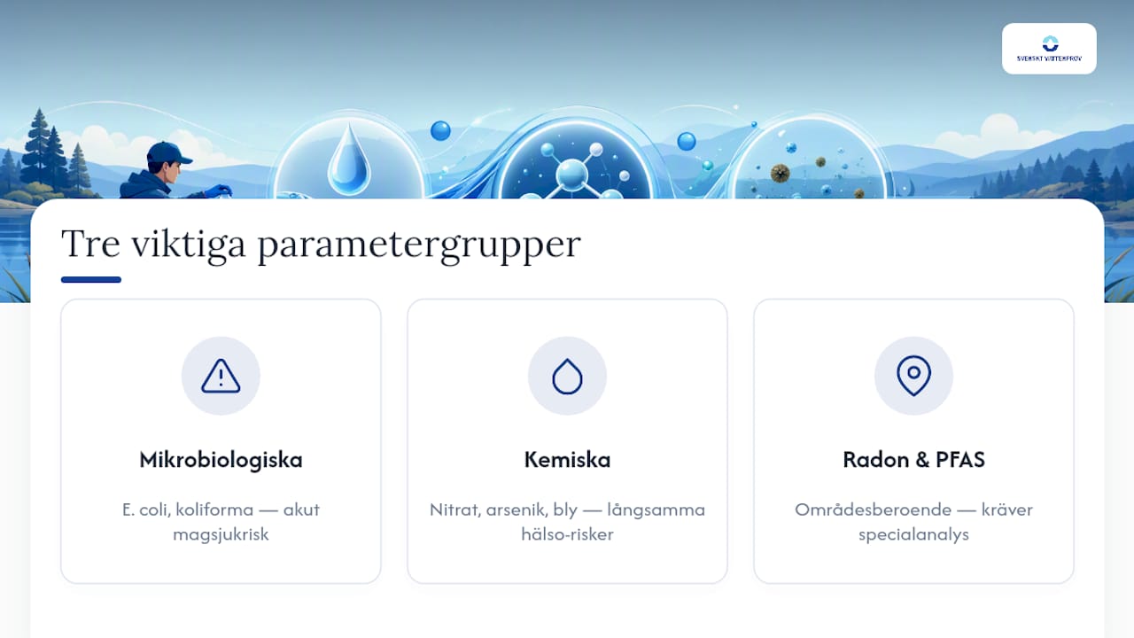Tre kategorier av vattenanalysparametrar