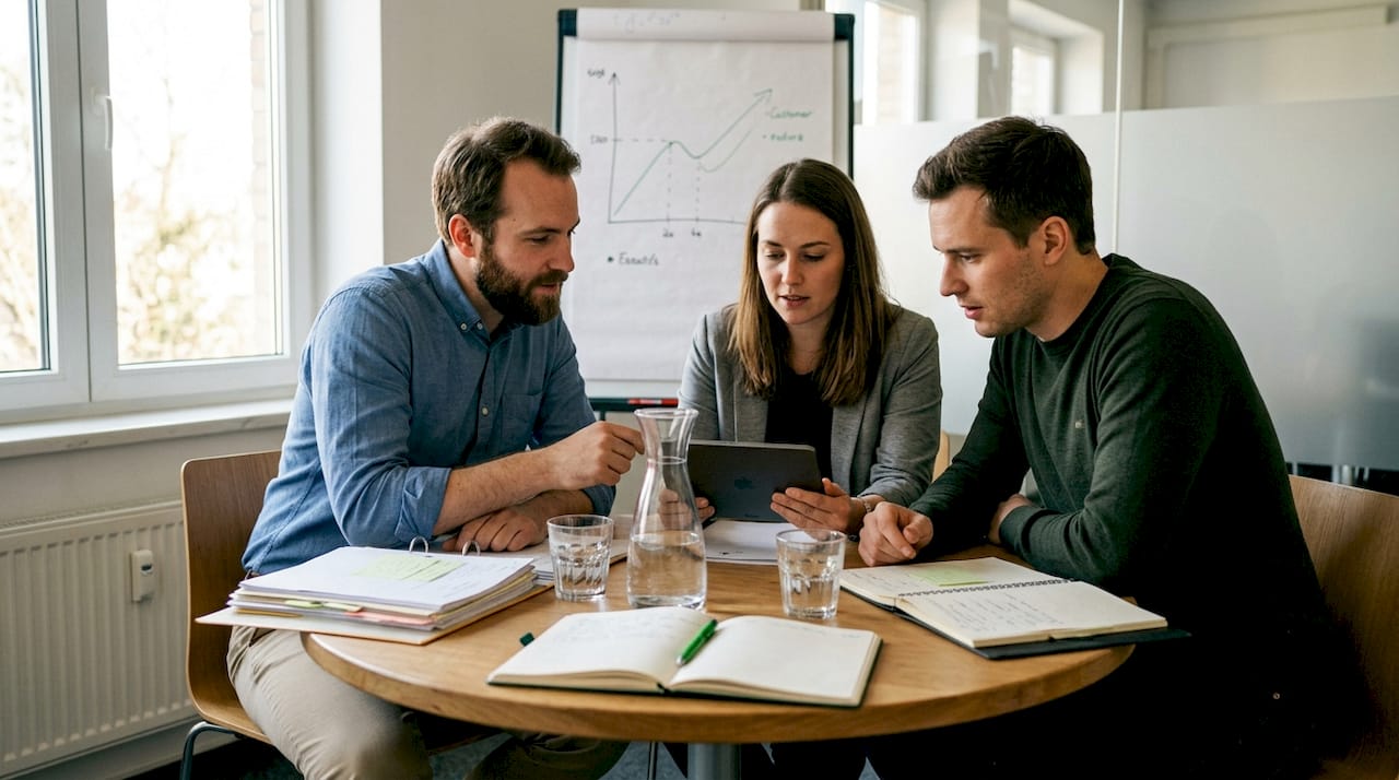 Team-Meeting zum Thema Bewertungsmanagement im Büro