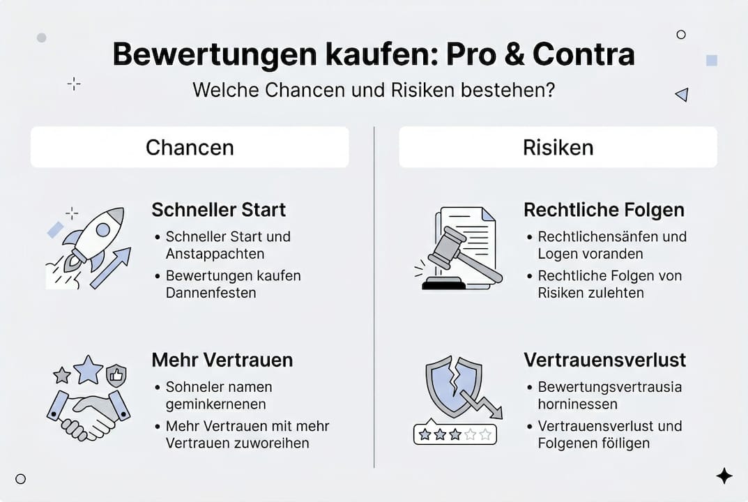 Infografik: Vor- und Nachteile von gekauften Bewertungen auf einen Blick