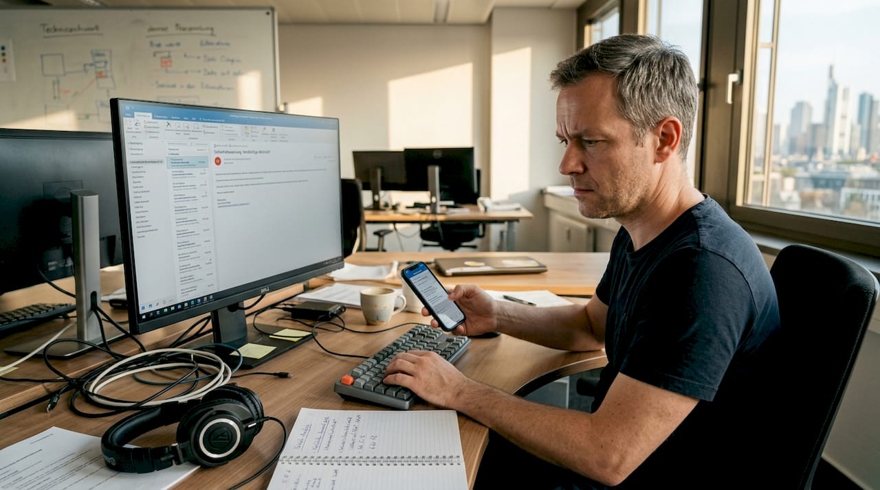 Ein IT-Sicherheitsexperte überprüft aktuelle digitale Warnmeldungen auf mögliche Risiken.