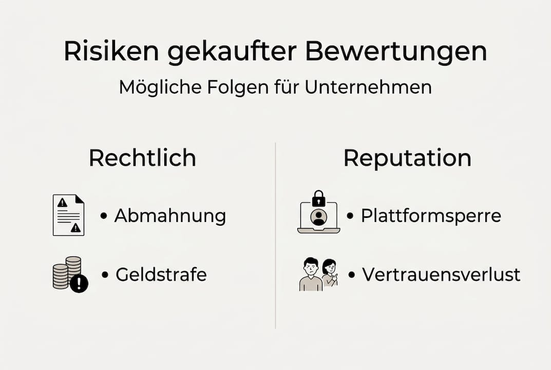 Diese Infografik veranschaulicht, welche Gefahren beim Kauf von Bewertungen lauern.