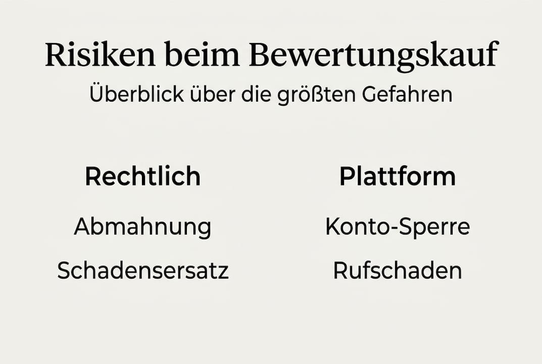 Minimalistische Grafik: Gefahren und Konsequenzen beim Kauf von Bewertungen
