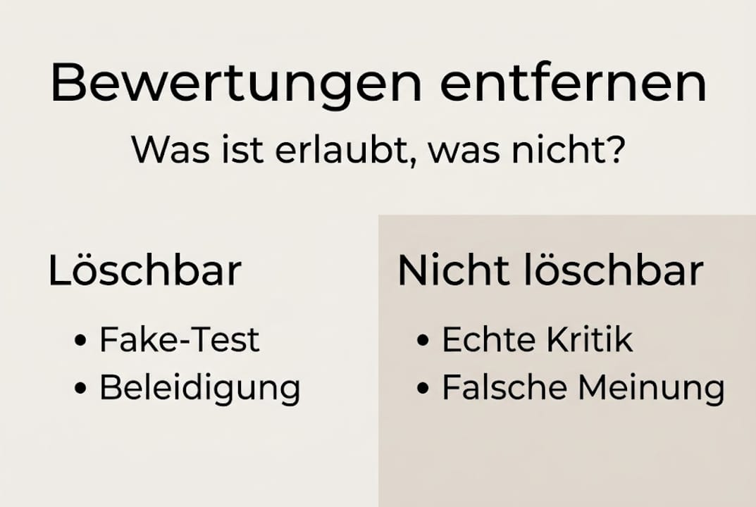 Diese Infografik bietet einen kompakten Überblick darüber, wie man Bewertungen entfernen kann.