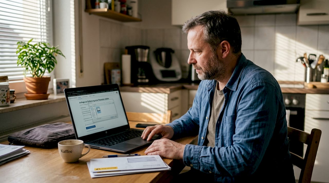 Ein Mann stellt online einen Antrag darauf, dass eine Bewertung entfernt wird.