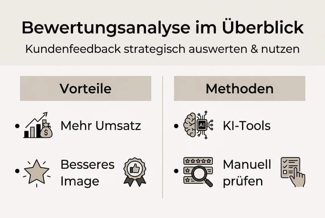 Infografik: So profitieren Sie von Bewertungsanalysen – Methoden und Mehrwert auf einen Blick