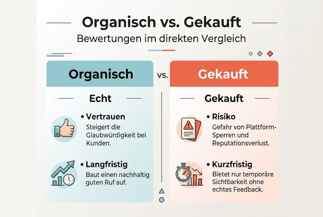 Infografik: Echte Bewertungen vs. gekaufte Rezensionen im Vergleich