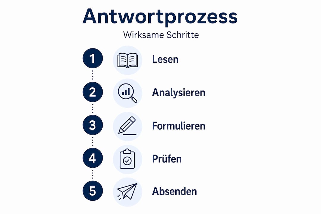 Schritt-für-Schritt-Anleitung: So antworten Sie professionell auf Bewertungen – die fünf wichtigsten Schritte im Überblick (Infografik)