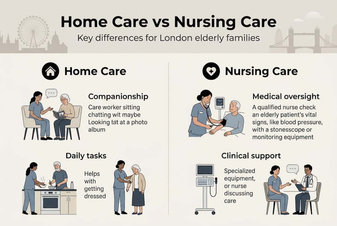 Infographic comparing home and nursing care