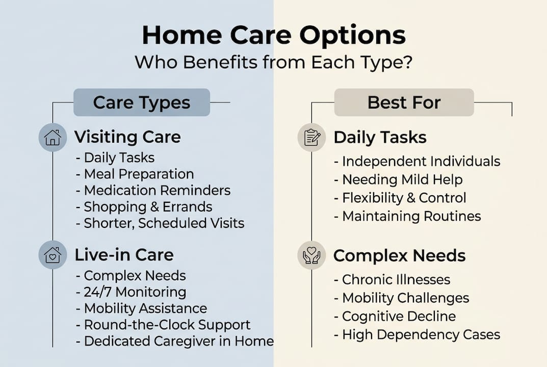 Infographic showing home care types and clients
