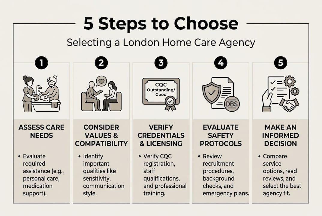 Infographic showing steps to select home care agency