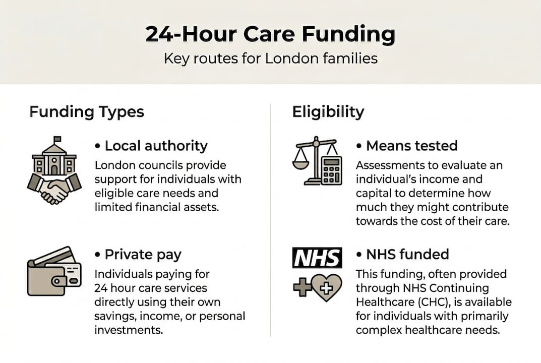 Infographic on 24-hour care funding routes and eligibility