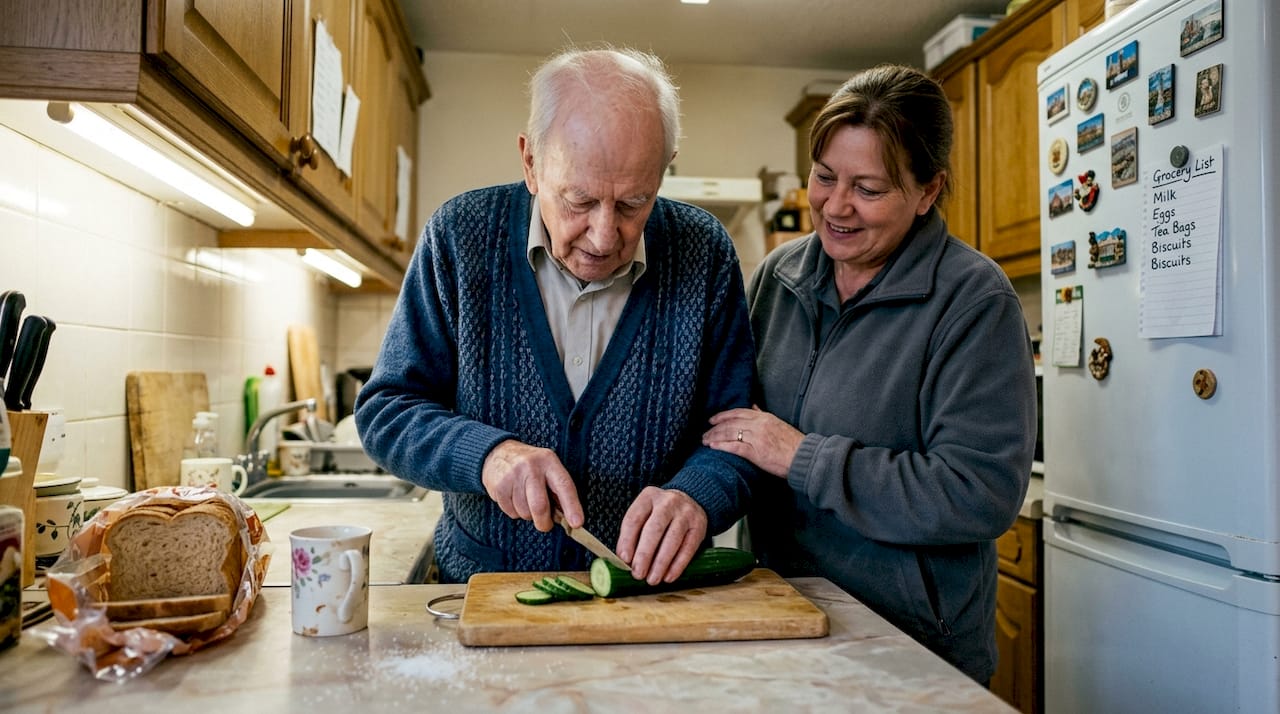 Reablement support in home kitchen scene