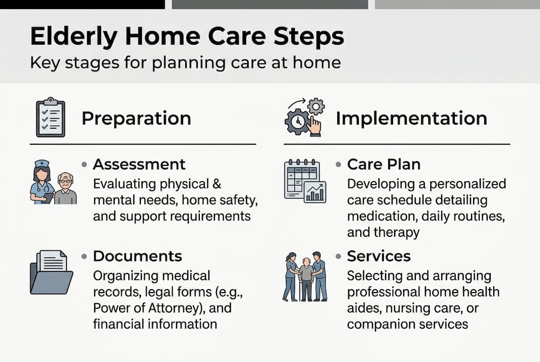 Infographic showing main steps of elderly home care