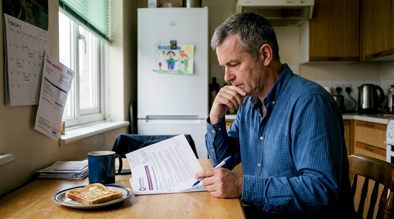 Man reviews CQC report at kitchen table