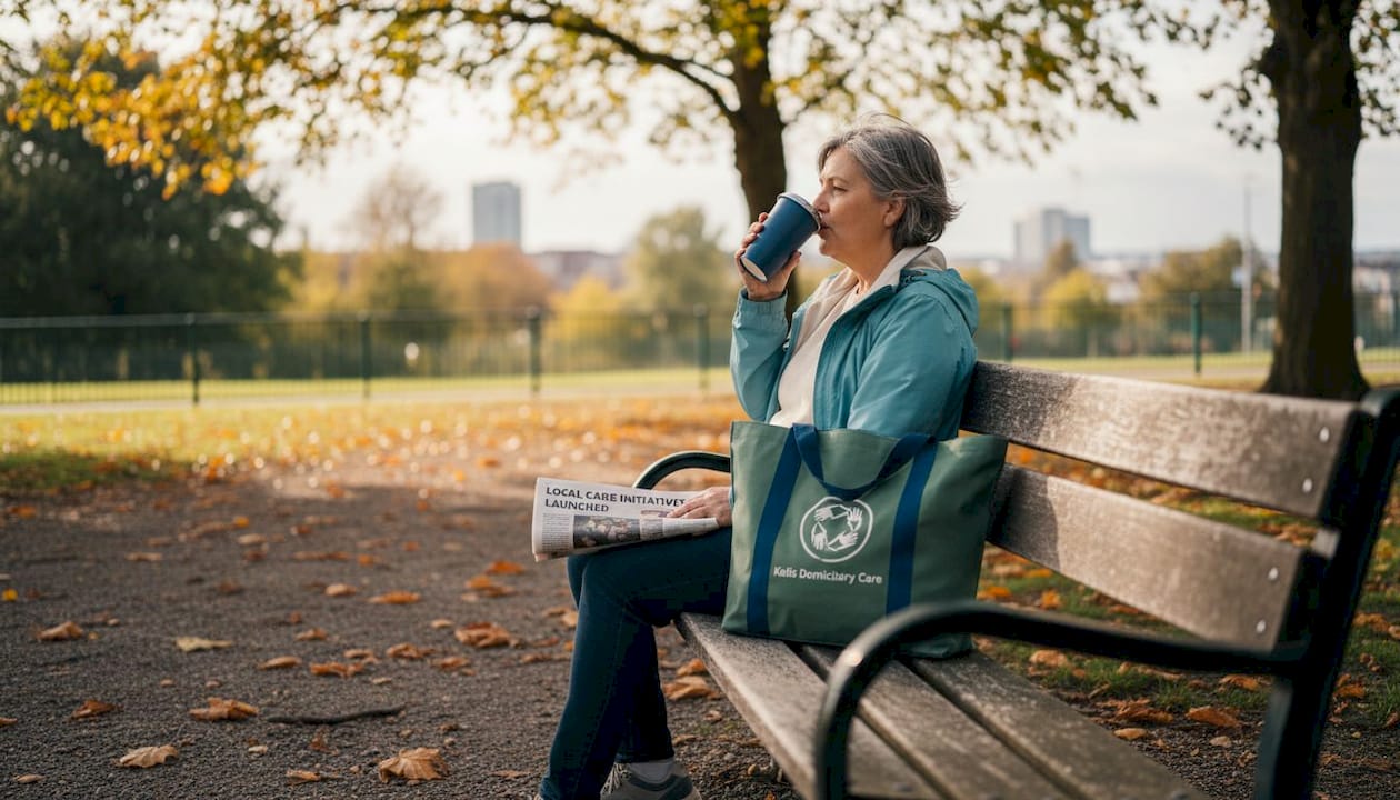 Carer relaxing during break in park