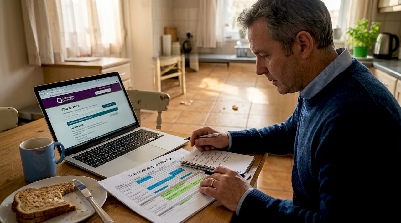 Family member reviewing care agency rota