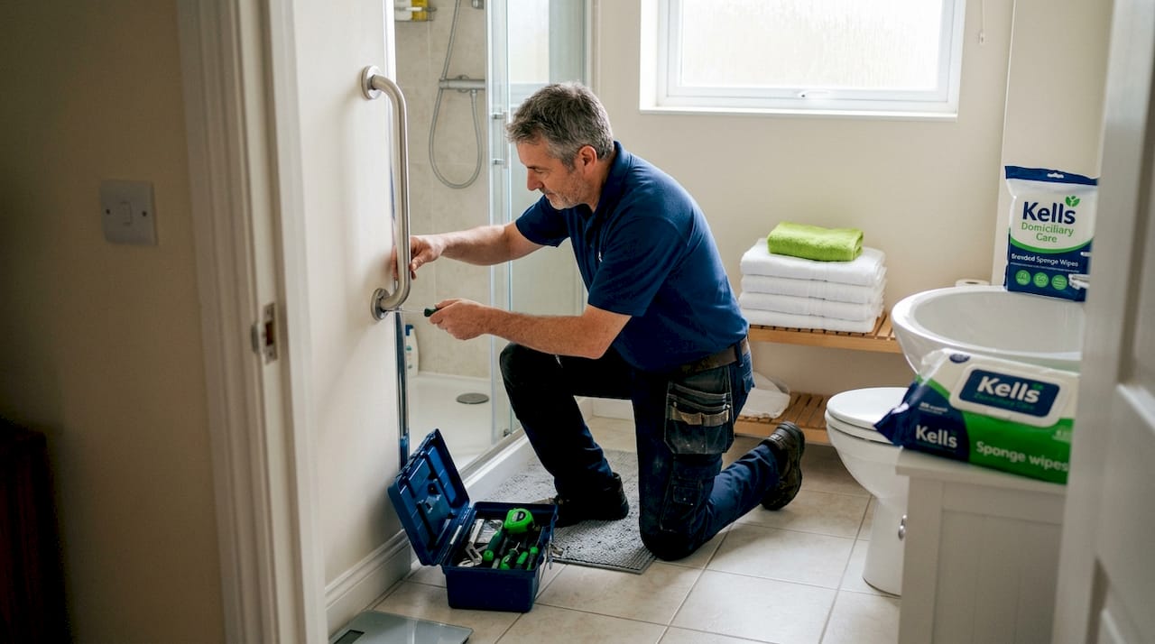 Installing grab rail for dementia care safety