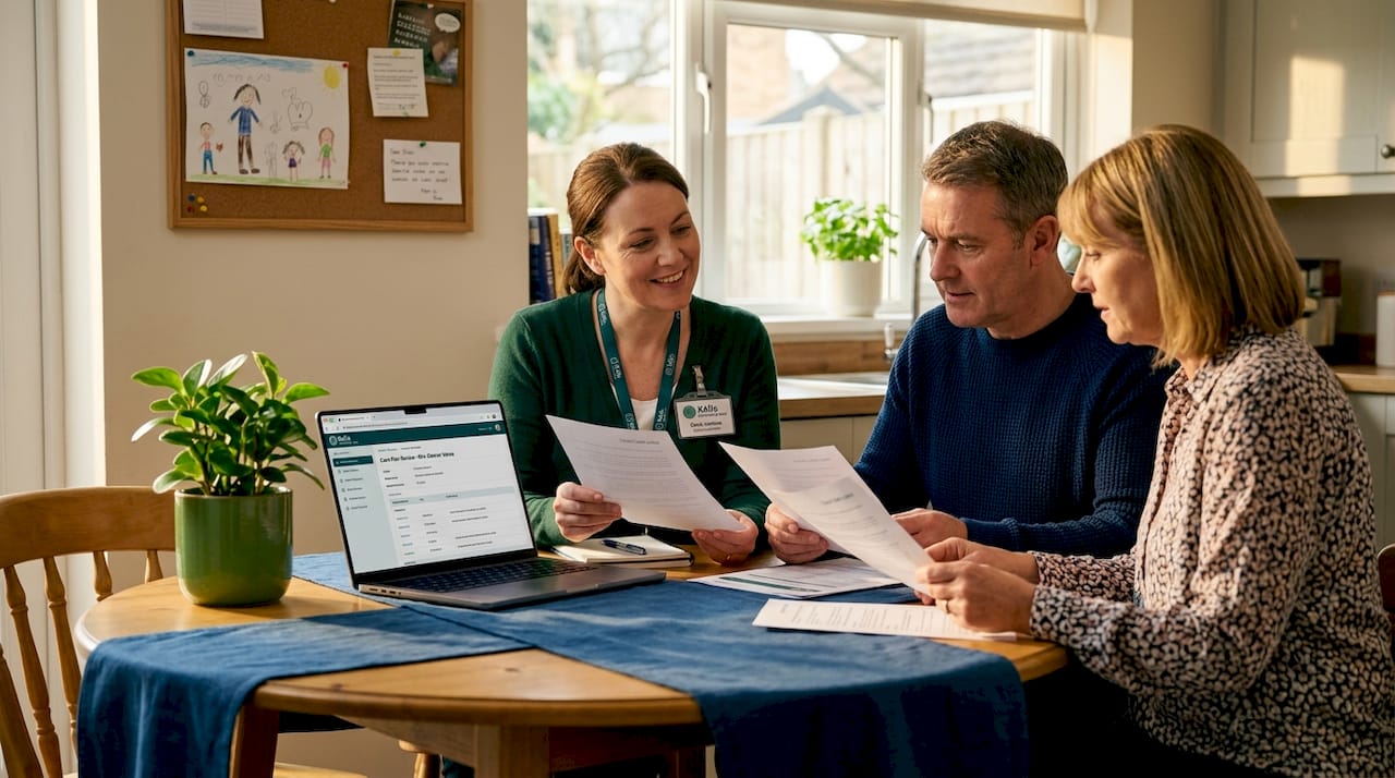 Care coordinator reviews plan with family