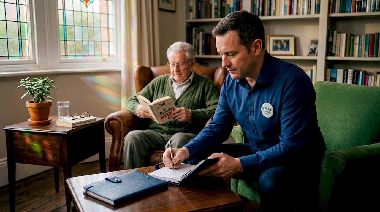 Caregiver documents symptoms beside patient