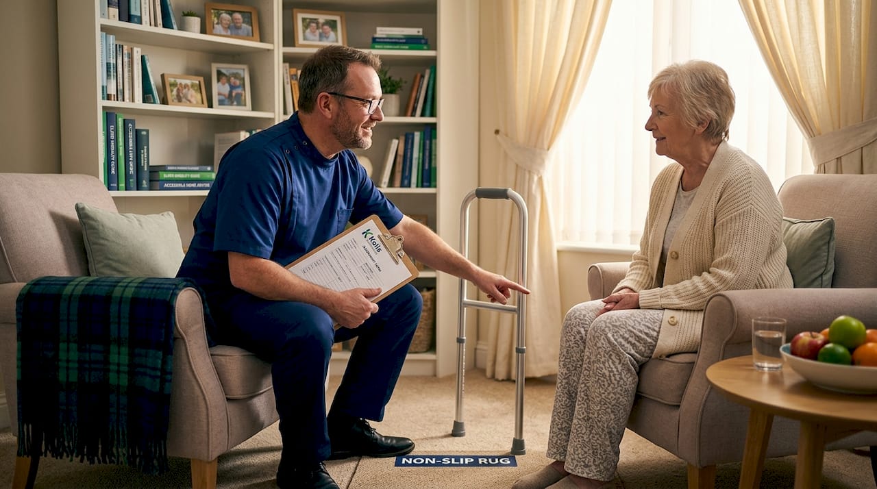 Therapist advising client on home safety modifications