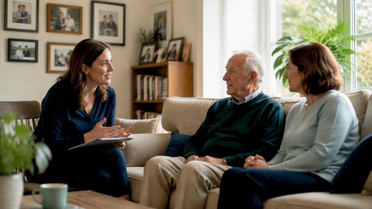 Care coordinator discussing transition plans with family