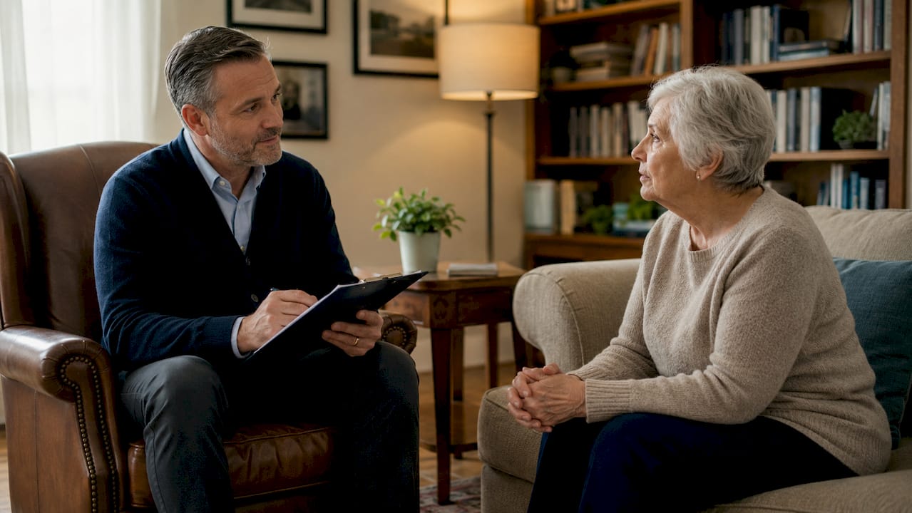 Doctor discussing health outcomes with elderly patient