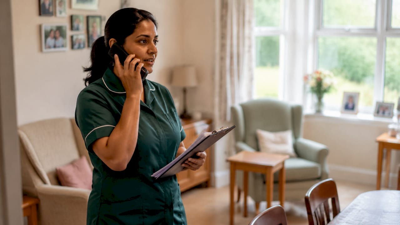 Care worker making safeguarding report call