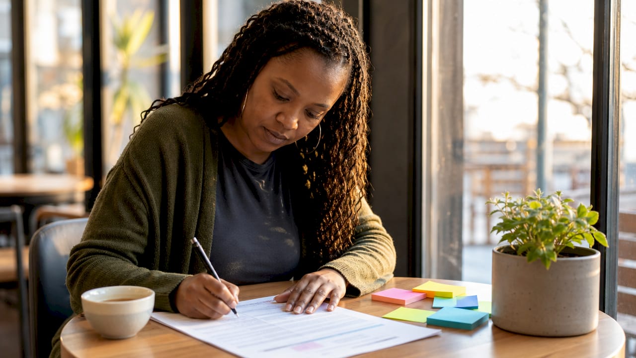 Social worker annotating support plan