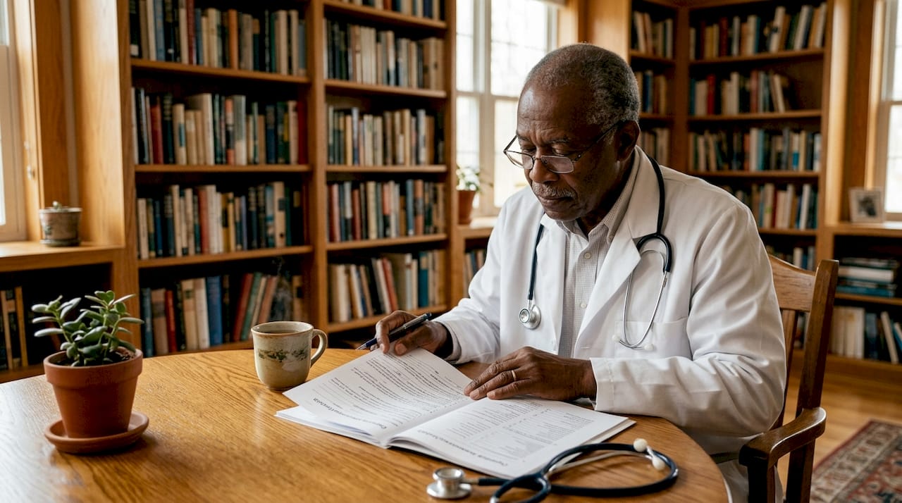 Healthcare professional reviewing assessment documents