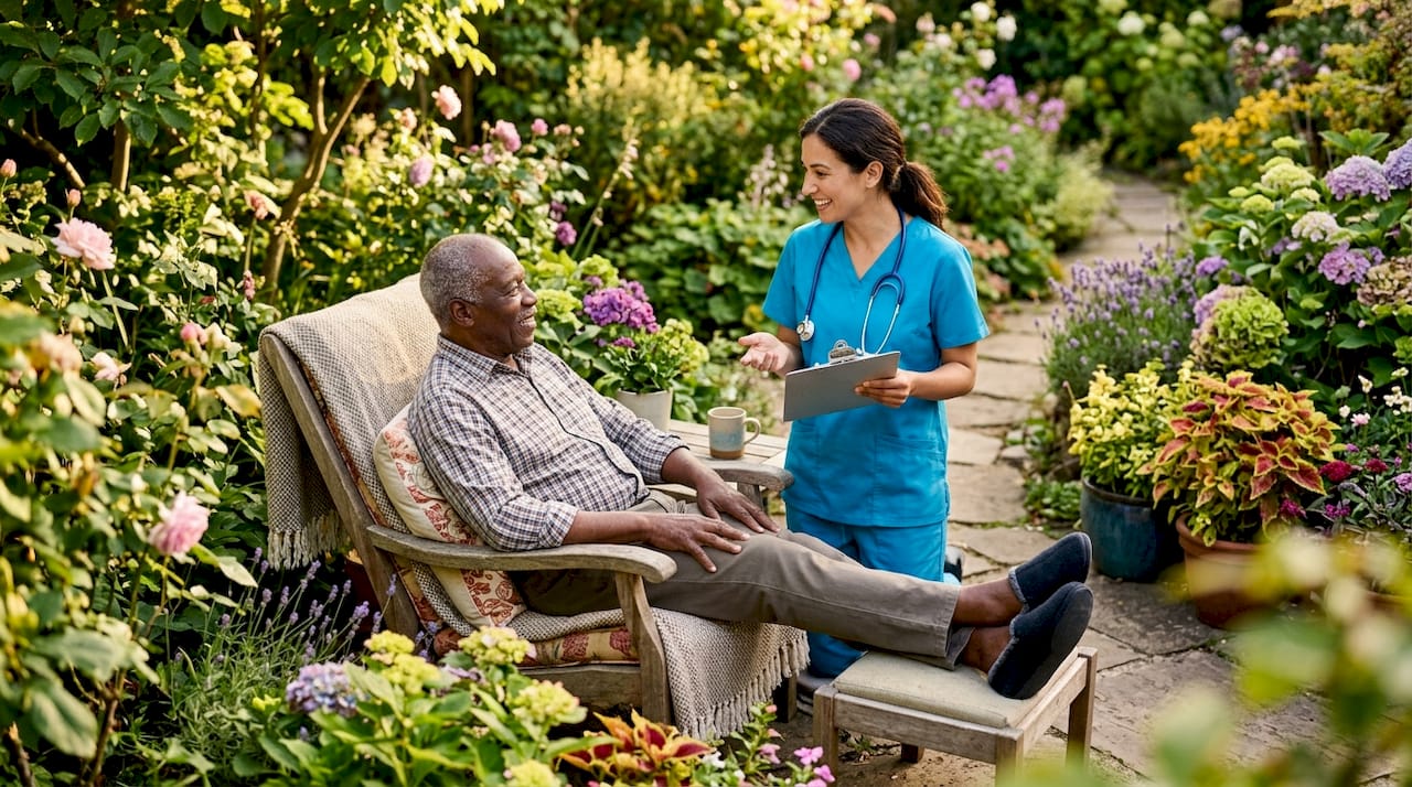 Care worker visiting elderly man at home