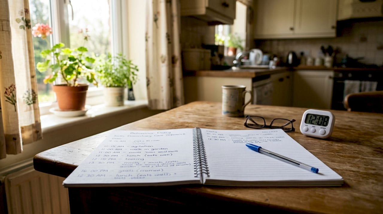 Behavior diary with notes on desk