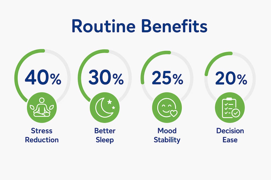 Infographic showing key mental health benefits of routine
