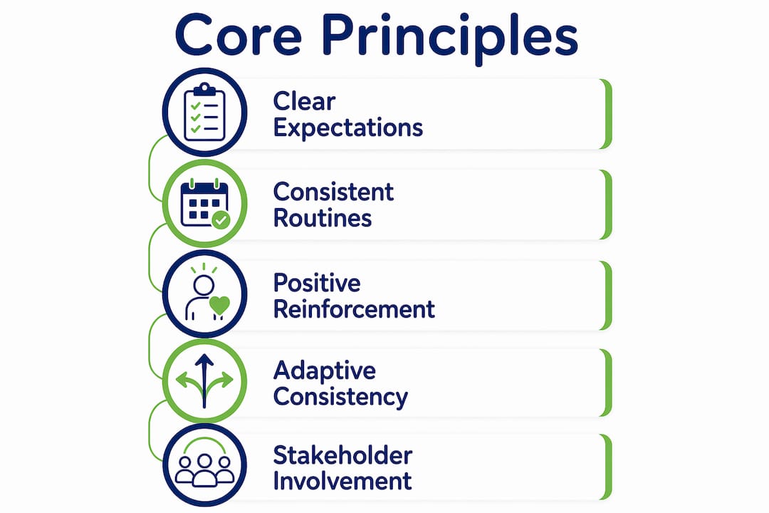 Infographic showing core principles of behaviour management