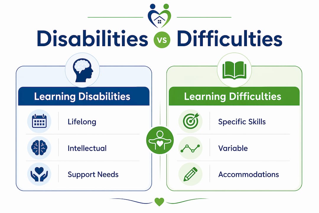 Infographic comparing learning disabilities and learning difficulties