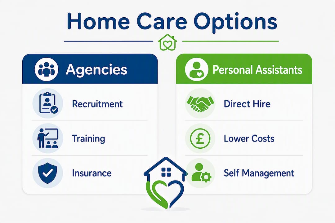 Infographic comparing home care agencies and personal assistants