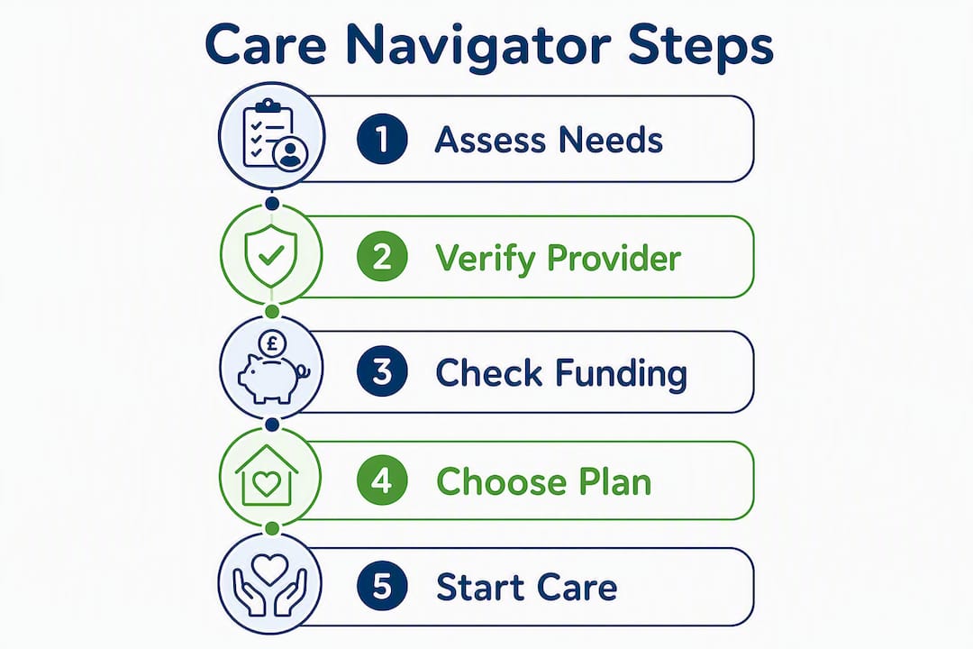 Infographic outlining home care verification and funding steps